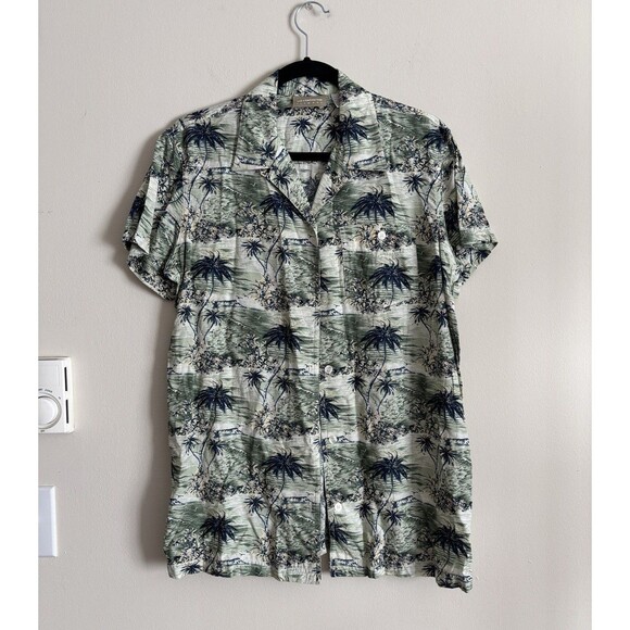 VTG 2000s Y2K‎ Liz Claiborne Hawaiian Shirt Womens Medium Tropical Coastal Rayon - Picture 1 of 5